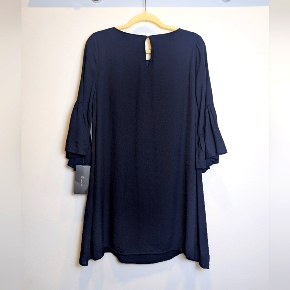 Zara Basic Navy Blue Ruffle Sleeve Dress Size Medium - Picture 2 of 8